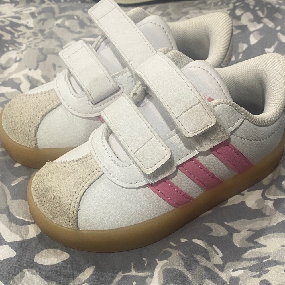 Adidas Kids White and Pink Velcro Sneakers
